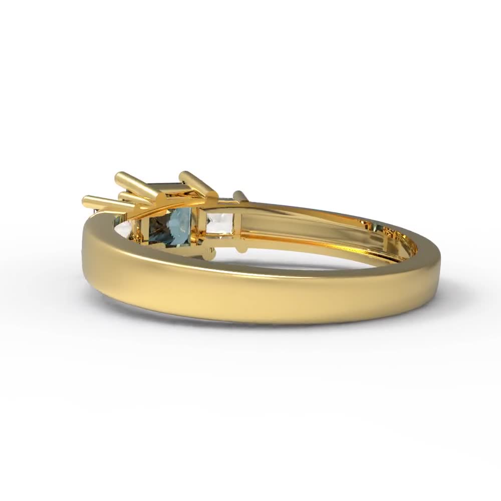 0.95 ct Brilliant Princess Cut Designer Genuine Flawless Natural London  Blue Topaz 14K 18K Yellow Gold Three-Stone Ring